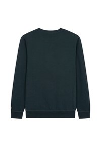 Donkergroene crewneck sweatshirt van zacht katoen. Heeft lange mouwen, geribbelde boorden en een rechte zoom. Geen zichtbare patronen of graphics.