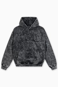 RIVETS OLD ENGLISH BLACK WASHED HOODIE UNISEX - Melegítőfelső - black washed