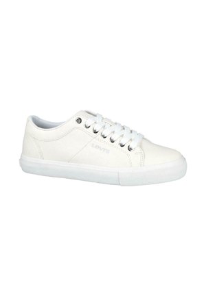 Zapatillas de lona blanca con suelas de goma, con punta redonda, cordones y detalle del logotipo en el lateral. Textura suave y diseño minimalista.
