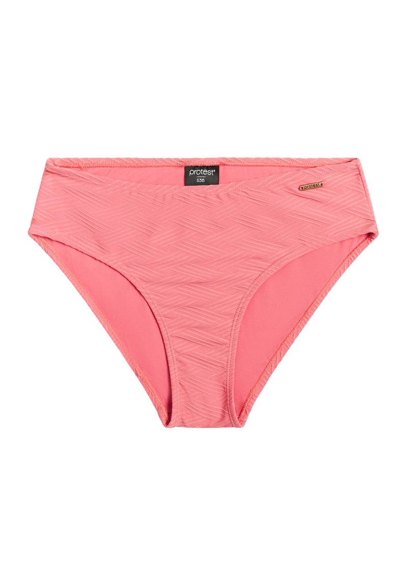 Vaaleanpunaiset bikinit, joissa on teksturoidusta herringbone-kuvioista, vyötärönauha ja logo-tunnus. Valmistettu joustavasta materiaalista, joka soveltuu uimapuvuille.