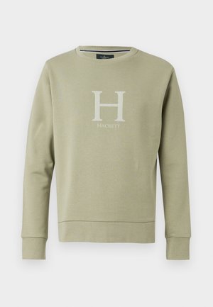 Sudadera verde de manga larga con cuello redondo, que presenta un gran logo blanco con la "H" y el texto "HACKETT" en la parte delantera. Tela de mezcla de algodón.