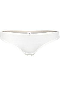 Witte katoenen slip met een zachte textuur, laag model, dunne elastieken tailleband en een klein label in het midden van de achterkant.