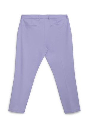 Pantaloni su misura color lilla, con una texture liscia e una vestibilità slim. Presentano due tasche posteriori e una cintura elegante.