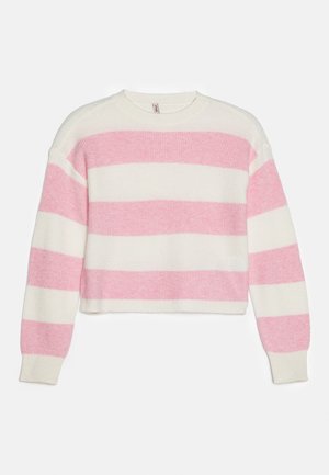 ONLY GIRLS, KOGFRANCA LIFE SHORT STRIPE - Strickpullover - cloud dancer/bonbon