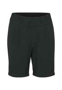 Shorts noirs ajustés avec ourlets à revers, passants de ceinture et plis avant discrets.