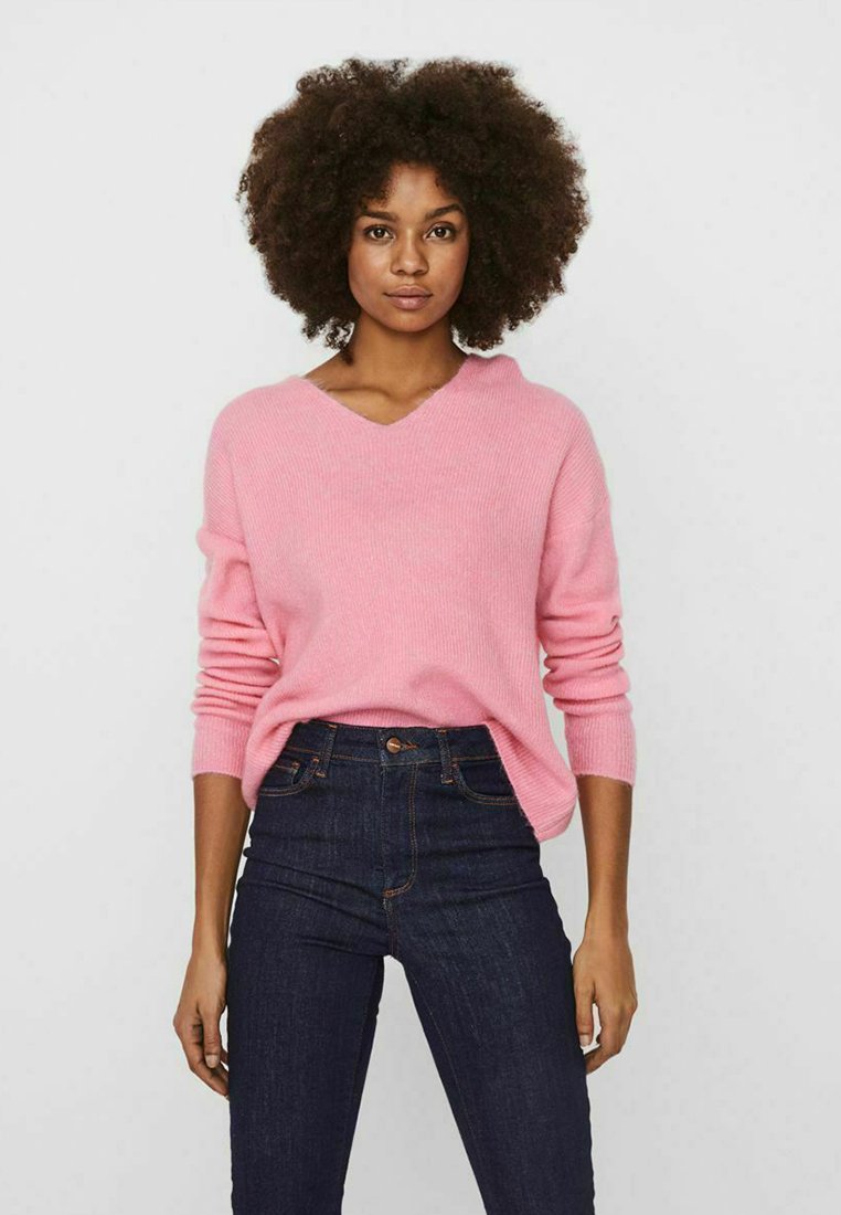 Vero Moda VMCREWLEFILE V-NECK NOOS - Džemperis - rosebloom