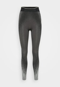 Svart og grå gradient høyhåndte tights med teksturert, ribbet stoff, med en glatt midje og en tettsittende design.
