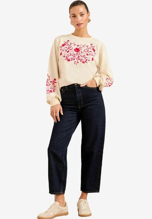 Love & Roses Sweatshirt - ivory red and pink embroidered