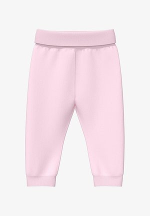 Hellrosa Babyhose mit elastischem Bund und Bündchen, aus weichem Stoff, entworfen für Komfort und Bewegungsfreiheit.