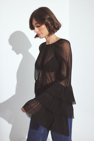 NA-KD FLOUNCE SLEEVE - Bluza - black