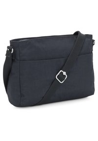 Černá crossbody taška přes rameno s nastavitelným popruhem a vnějšími kapsami, vyrobená z hladké látky.