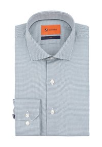 Langslavende shirt in een blauw geruit patroon, gemaakt van twill stof, met een button-down kraag en een enkelknopenmanchet. Geschikte merklabel zichtbaar.