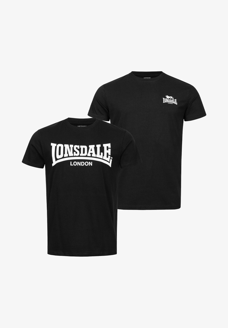 Melns kokvilnas T-krekls ar baltu Lonsdale London logo priekšpusē. Klasiska apaļā kakla dizains, īsas piedurknes un viendabīga krāsa visā.
