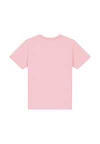 Kurzärmliges T-Shirt aus leichtem, rosa Baumwollstoff. Weiche Textur, Rundhalsausschnitt und saubere Verarbeitung ohne sichtbare Muster oder Grafiken.