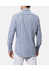 Randig långärmad skjorta i blått och vitt. Har en knapp-down krage, rak nederkant och knäppta manschetter. Tillverkad av lättviktig tyg.