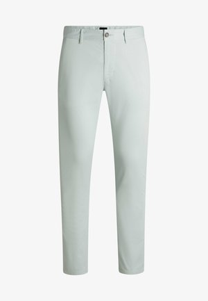 Ljusgröna bomullsbyxor med slim fit, med knappstängning, bältesloopar och platt front. Slät yta och skräddarsydd design.