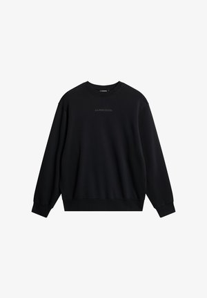 Sweatshirt noir en tissu doux, avec un col rond, des manches longues et un logo "J.LINDEBERG" discret à l'avant.