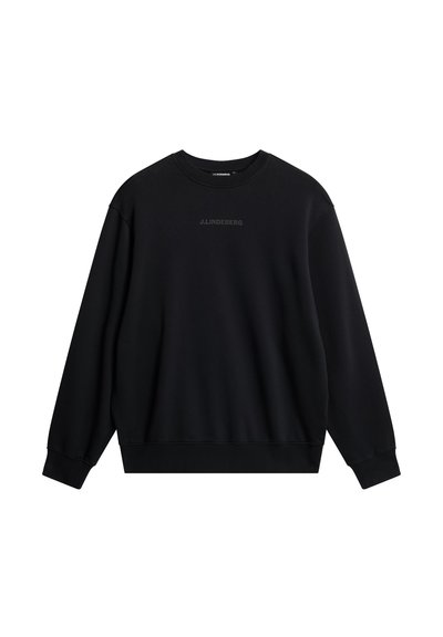 Sort sweatshirt lavet af blødt stof, med rund hals, lange ærmer og et diskret "J.LINDEBERG" logo på fronten.
