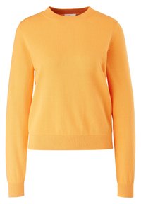 Strikket orange sweater med rund halsudskæring, lange ærmer og ribbede manchetter og kant. Glat tekstur med en tætsiddende silhuet.