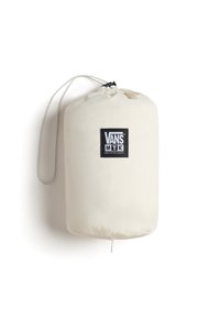 Borsa a corda Vans MTE di colore bianco sporco. Presenta una forma rotonda, materiale liscio, patch con logo e una corda per la chiusura e il trasporto.