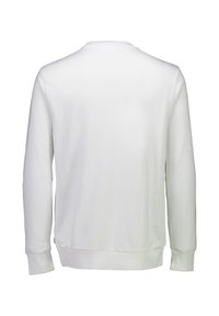 Vit långärmad sweatshirt med rund halsringning, ribbade muddar och en slät yta. Har en helt enkel baksida utan ytterligare designelement.