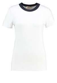 Bílé bavlněné tričko s krátkými rukávy a kulatým námořnickým límečkem. Hladká textura, klasický střih, bez viditelných vzorů či akcentů.