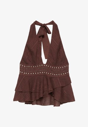 PULL&BEAR, HALTER WITH RUFFLES AND STUDS - TOP - Top - brown