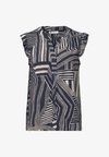 BLOUSE-STYLE TOP WITH SPLIT NECK AND RUFFLES - Blouse - darkest blue