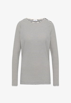 Dlouhý rukáv top v žebrované tkanině s námořnickou a bílou horizontální pruhovanou vzorem. Má kulatý výstřih a volný střih.