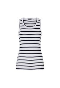 Gestreepte tanktop in wit en marineblauw. Gemaakt van ribbelstof, met een ronde halslijn en een slim fit. Klein logo-detail aan de onderrand.