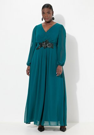 Ulla Popken ABENDKLEID V-AUSSCHNITT LANGARM - Maxi-jurk - dark green