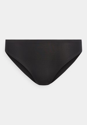 Μαύρο αδιάκοπο εσώρουχο σε στυλ μπικίνι με λεία υφή και διακριτικό ανάγλυφο λογότυπο στο κέντρο μπροστά.