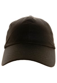 Căciulă de baseball neagră din material textil, cu o margine curbată, detalii cusute și un logo subtile embosat pe față.