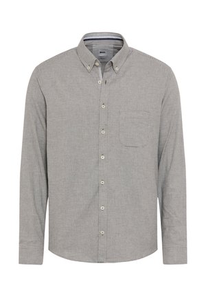Grau kariertes Hemd mit Knopfleiste, langen Ärmeln, einer einzelnen Brusttasche und klassischem Kragen. Weicher, strukturierteter Stoff.