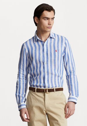 SLIM FIT STRIPED LINEN SHIRT - Shirt - blue/white