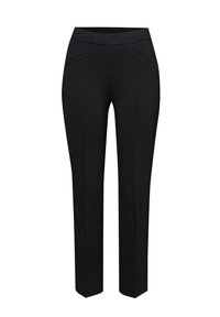 Czarne spodni z eleganckiego materiału, wąski krój, gładki pas i dwie przednie kieszenie. Zaprojektowane z myślą o klasycznej, minimalistycznej estetyce.