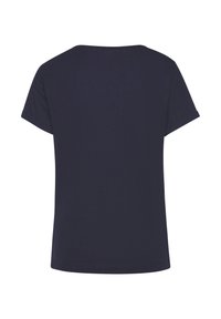 Navy blue short-sleeved t-shirt made of soft cotton. Simple crew neckline, relaxed fit, and a smooth texture with no visible patterns or details.