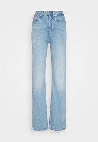 Jeans de tiro alto en azul claro con un diseño de pierna recta, fabricados en tejido de mezclilla, que cuentan con un estilo clásico de cinco bolsillos y un ligero desvanecimiento.