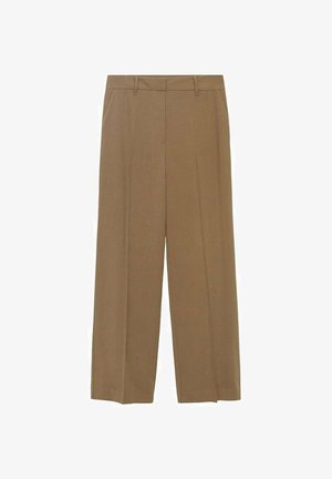Weite Hosen aus leichtem Stoff in einer einfarbigen Brauntönung, mit vorderen Falten und einem eng anliegenden Bund.