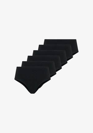 Sei paia di slip hipster da donna neri, realizzati in un tessuto liscio ed elastico con un design semplice e senza cuciture e un taglio a vita media.