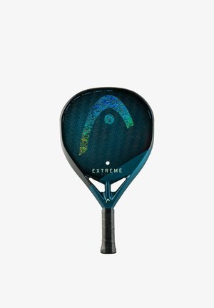 Racchetta da padel con impugnatura nera, superficie scura e grande logo iridescente "A" sopra la parola "EXTREME" al centro.