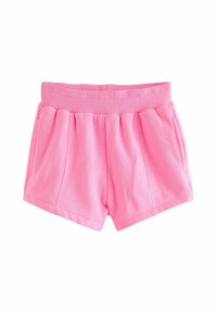 Pantaloni scurți din bumbac roz, cu un brâu structurat, două buzunare laterale și o croială relaxată. Textură fină și detalii simple de cusătură.