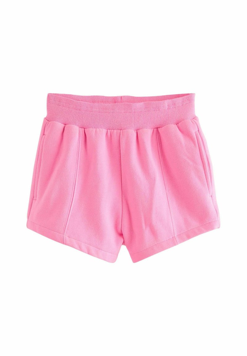 Pantaloni scurți din bumbac roz, cu un brâu structurat, două buzunare laterale și o croială relaxată. Textură fină și detalii simple de cusătură.