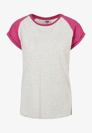 Helehall t-särk lühikeste, rullitud roosade varrukatega. Pehme kangas, ümmarguse kaelusega disain ja küljes lõhikud mugavaks liikumiseks.