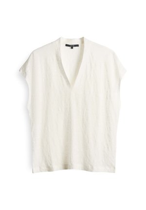 Witte v-hals top met korte mouwen, gemaakt van zachte, gestructureerde stof. Lichtgewicht ontwerp met een ontspannen pasvorm en geen zichtbare sluitingen.