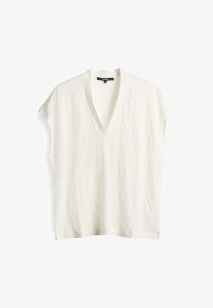Witte v-hals top met korte mouwen, gemaakt van zachte, gestructureerde stof. Lichtgewicht ontwerp met een ontspannen pasvorm en geen zichtbare sluitingen.