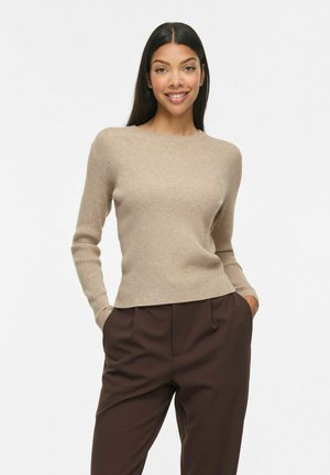 VILA, KNITTED PULLOVER VICOMFY ROUND NECK - Pullover - natural melange