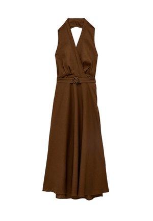 Koton, BELTED MIDI FLARE DRESS. - Freizeitkleid - brown