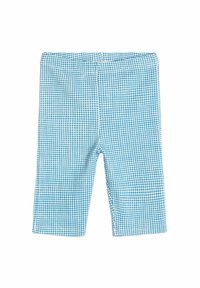 Blå och vit rutig bomullscapri med elastisk midja och rak passform. Har ett gingham-mönster genom hela.