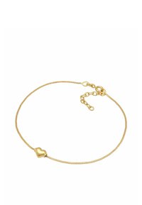 Guldkedjebråd med hjärtformat accent, slät yta, justerbar längd med lås och en ömtålig länkdesign.